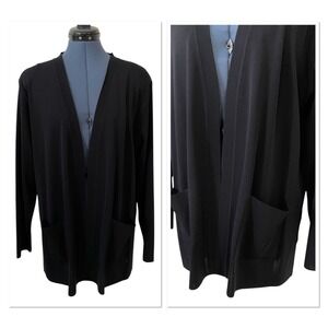 Misook Black Open Cardigan Patch Pockets Classic Career Travel Lightweight XL